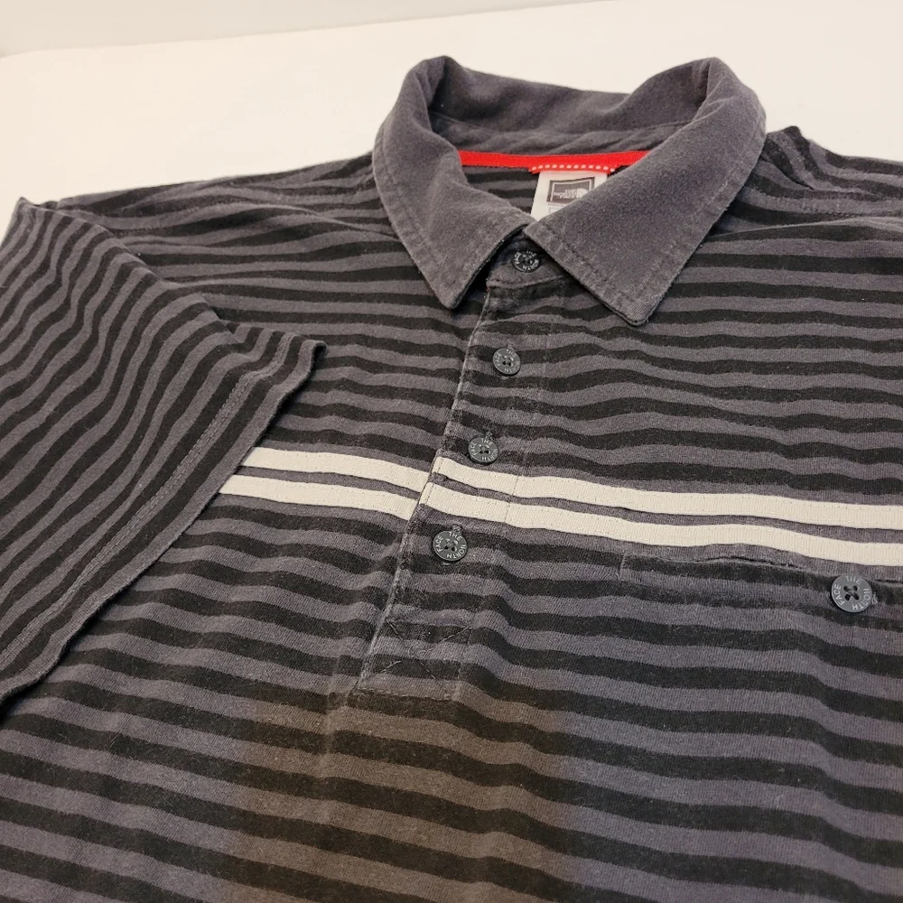 The North Face Polo Shirt Mens XL Black Gray Striped Cotton Short‎ Sleeve ACWA